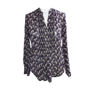 Maeve Purple Monkey Long Sleeve V-Neck Cotton Blouse Size 2 Careerwear Office